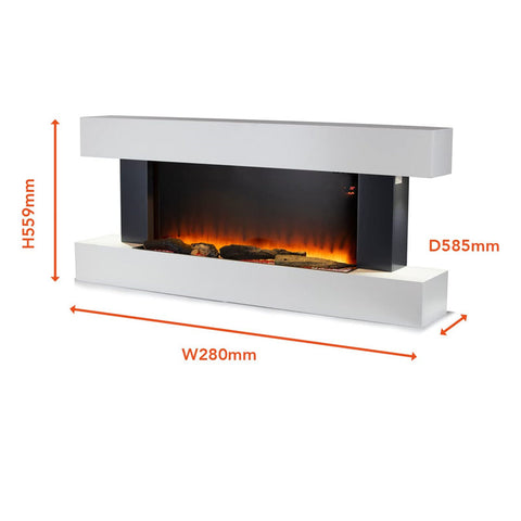 Warmlite Hingham Wall Mounted Fireplace with Two Heat Settings, Adjustable Flame Brightness, 2000W