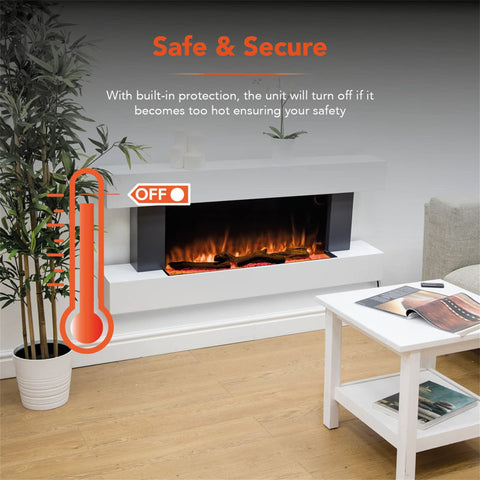 Warmlite Hingham Wall Mounted Fireplace with Two Heat Settings, Adjustable Flame Brightness, 2000W