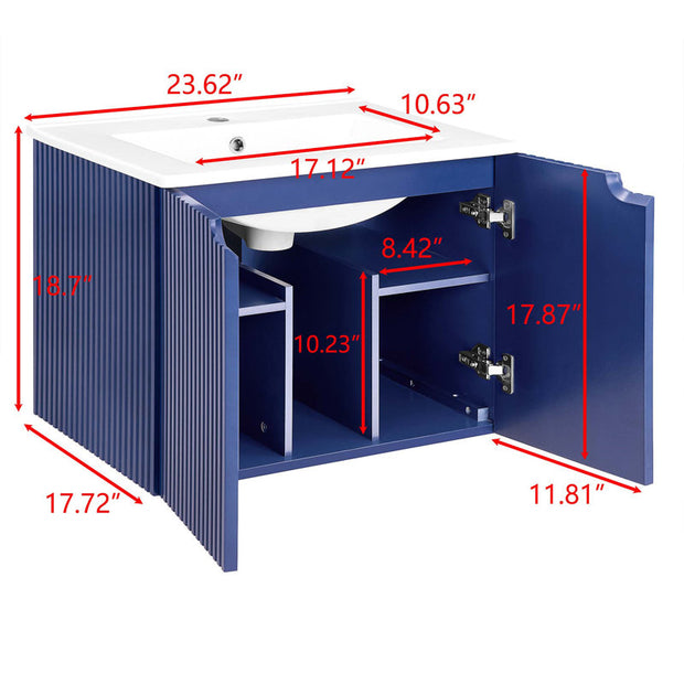 Yar Bathroom Storage,Floating Wall Mounted Bathroom Vanity with Porcelain Sink and Soft Close Doors