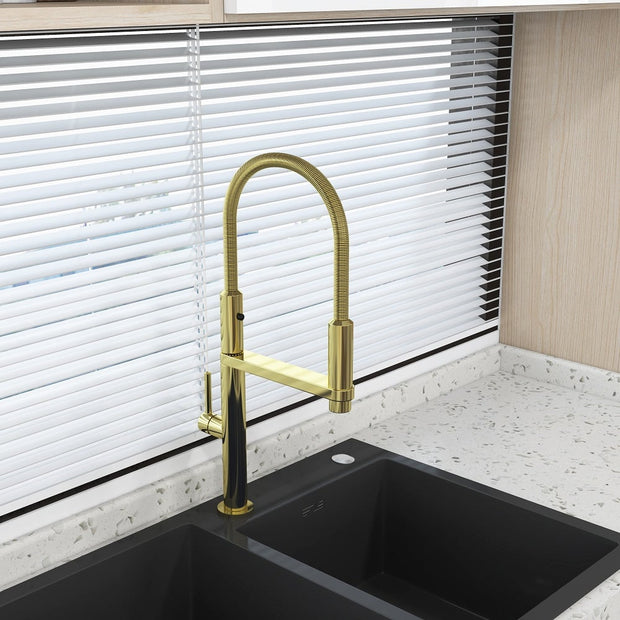 Single Hole High Arc Magnetic Kitchen Faucet Dual-Function Spray In Gold