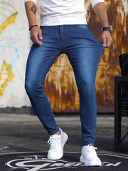 Men's Casual Skinny Jeans, Chic Street Style Medium Stretch Denim Pants