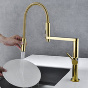 Single Hole High Arc Magnetic Kitchen Faucet Dual-Function Spray In Gold