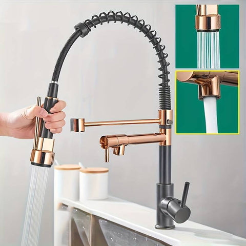 Rose Gold Dual-Handle Kitchen Faucet. || Matching Hot Cold Bath