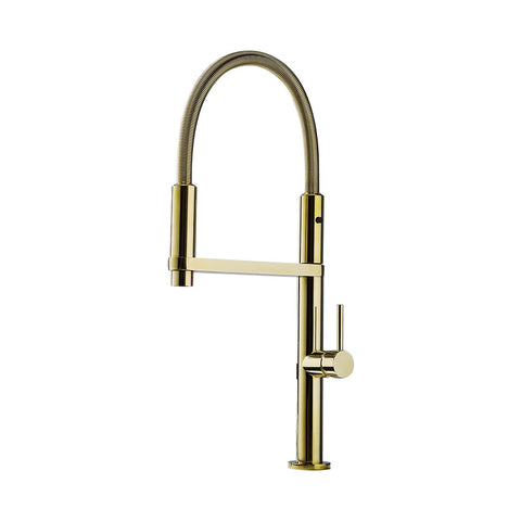 Single Hole High Arc Magnetic Kitchen Faucet Dual-Function Spray In Gold