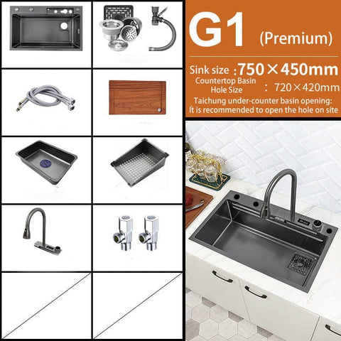 Waterfall Workstation Kitchen Sink Set Digital  Display