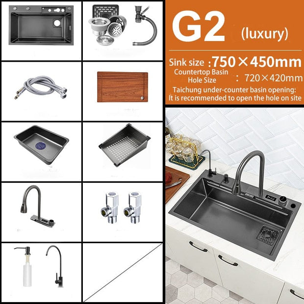 Waterfall Workstation Kitchen Sink Set Digital  Display