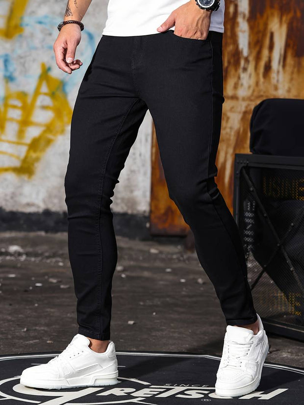 Men's Casual Skinny Jeans, Chic Street Style Medium Stretch Denim Pants