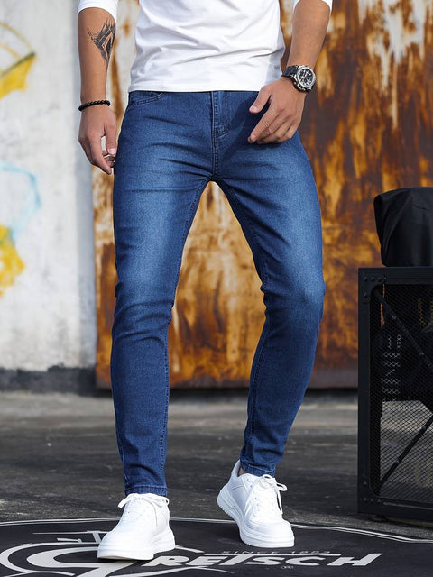 Men's Casual Skinny Jeans, Chic Street Style Medium Stretch Denim Pants