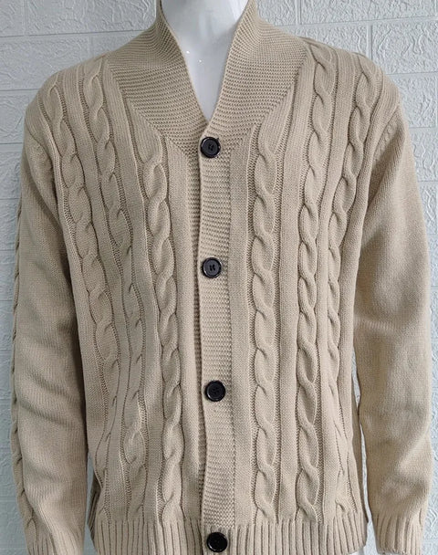 Men Autumn Winter Casual Solid Color Slim Knitted Cardigan