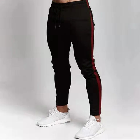 Men Fashion Casual Athleisure Stripe Solid Color Drawstring Waist Jogger Pants