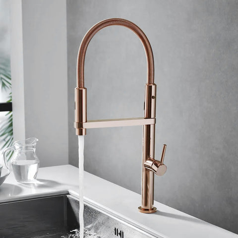 Single Hole High Arc Magnetic Kitchen Faucet Dual-Function Spray In Gold