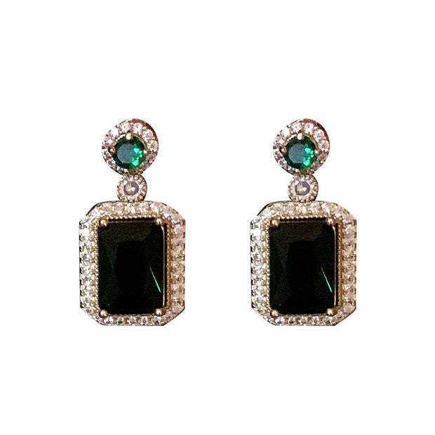 925 Silver Needle Zircon Emerald Crystal Earrings Necklace Set Clavicle Chain