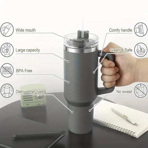 1pc Stainless Steel Straw Cup Thermocooler Vacuum Flask With Handle And Straw - Reusable Stainless Steel Straw Tumbler For Hot And Cold Beverages - Double-Walled Insulated Water Cup For Maximum Temperature Control