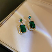 925 Silver Needle Zircon Emerald Crystal Earrings Necklace Set Clavicle Chain
