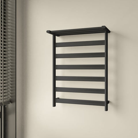 Black Wall-Mount Electric Towel Warmer Heated Towel Rack With Top Shelf Stainless Steel