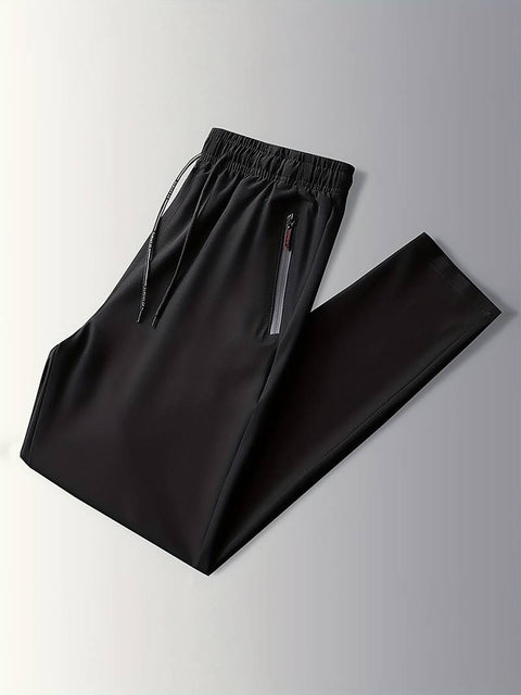 Men's Solid Pants With Zipper Pockets, Casual Breathable Drawstring Trousers For Outdoor Activities Gift