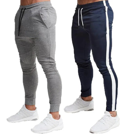 Men Fashion Casual Athleisure Stripe Solid Color Drawstring Waist Jogger Pants