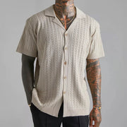 Men Summer Breathable Knitted Button Short-Sleeved Shirt