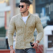 Men Autumn Winter Casual Solid Color Slim Knitted Cardigan