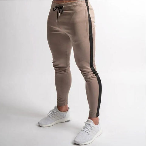 Men Fashion Casual Athleisure Stripe Solid Color Drawstring Waist Jogger Pants