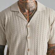 Men Summer Breathable Knitted Button Short-Sleeved Shirt