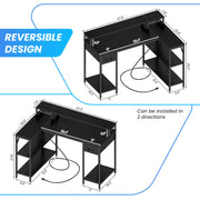Coolbrook Gaming Desk with LED Lights, L-Shaped Desk with Power Outlets, Computer Desk with Storage, Writing Desk with Monitor Stand, Home Office Desk, L Desk