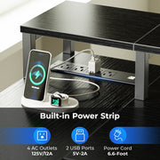 Coolbrook Gaming Desk with LED Lights, L-Shaped Desk with Power Outlets, Computer Desk with Storage, Writing Desk with Monitor Stand, Home Office Desk, L Desk