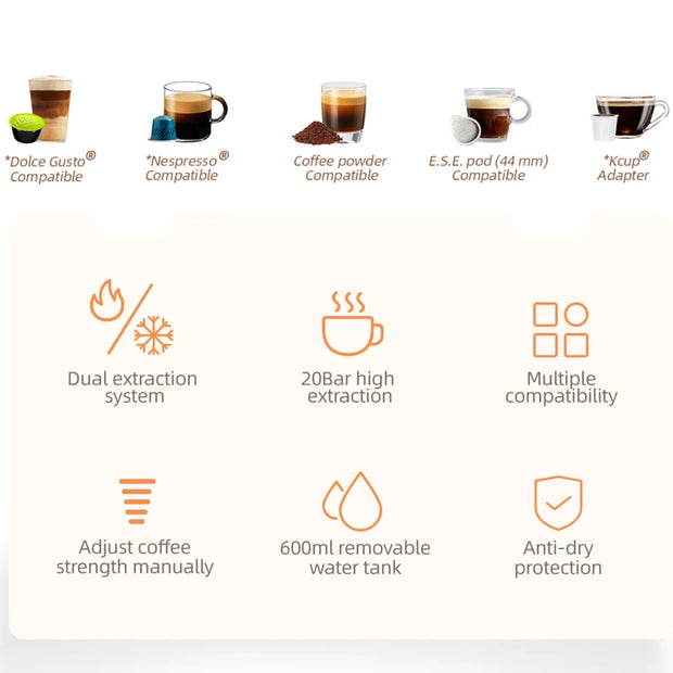HiBREW H2B 5 in 1 Multi-Capsule Cold & Hot Coffee Maker, Gray