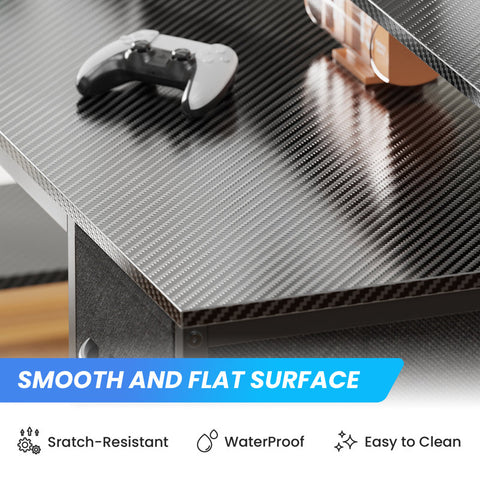 Coolbrook Gaming Desk with LED Lights, L-Shaped Desk with Power Outlets, Computer Desk with Storage, Writing Desk with Monitor Stand, Home Office Desk, L Desk