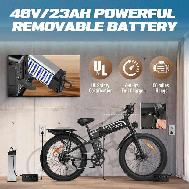 Mountain E Bike, Full Suspension Folding Ebike,