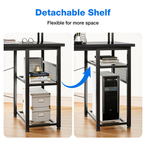 Latarya 59''W L-Shaped Desk with Steel Storage Shelves,Reversible Computer Desk with Built-in Outlets and LED Strip Lights