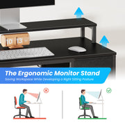 Coolbrook Gaming Desk with LED Lights, L-Shaped Desk with Power Outlets, Computer Desk with Storage, Writing Desk with Monitor Stand, Home Office Desk, L Desk