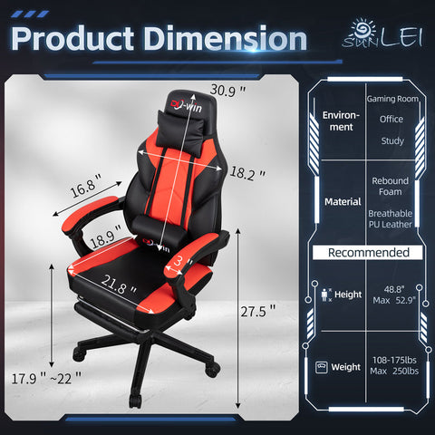 Adjustable Game Chair Swiveling PC & Racing with Footrest