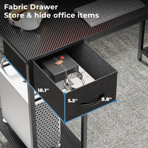 Coolbrook Gaming Desk with LED Lights, L-Shaped Desk with Power Outlets, Computer Desk with Storage, Writing Desk with Monitor Stand, Home Office Desk, L Desk