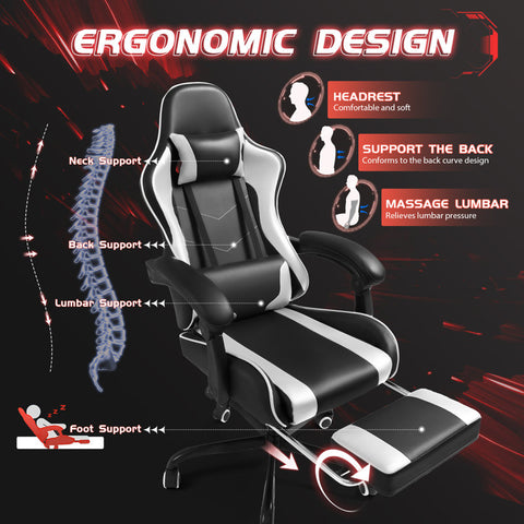 Freeport Park® Adjustable Reclining Ergonomic Faux Leather Swiveling PC & Racing Game Chair with Footrest