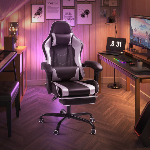 Freeport Park® Adjustable Reclining Ergonomic Faux Leather Swiveling PC & Racing Game Chair with Footrest