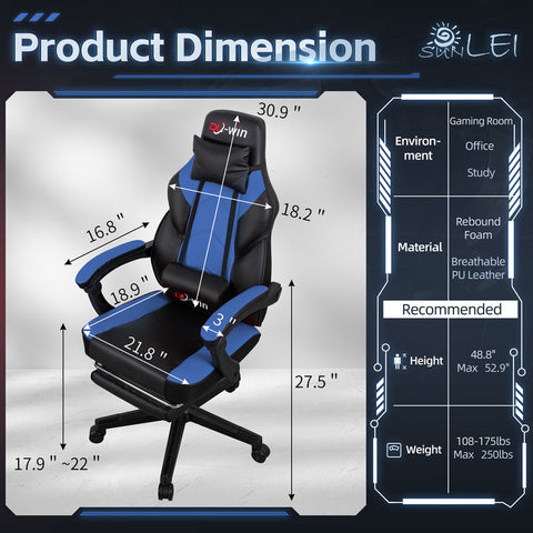 Adjustable Game Chair Swiveling PC & Racing with Footrest