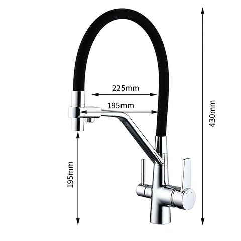 keukenkraan neerklapbare sproeikop, gezuiverd water dubbele uitloop kranen gootsteen mixer badrandcombinaties, 360 roterende dubbele handgreep hoge boog flexibele buis vat messing kraan